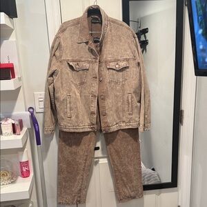 PrettyLittleThing women’s  Washed Tan Denim Jacket & Pants